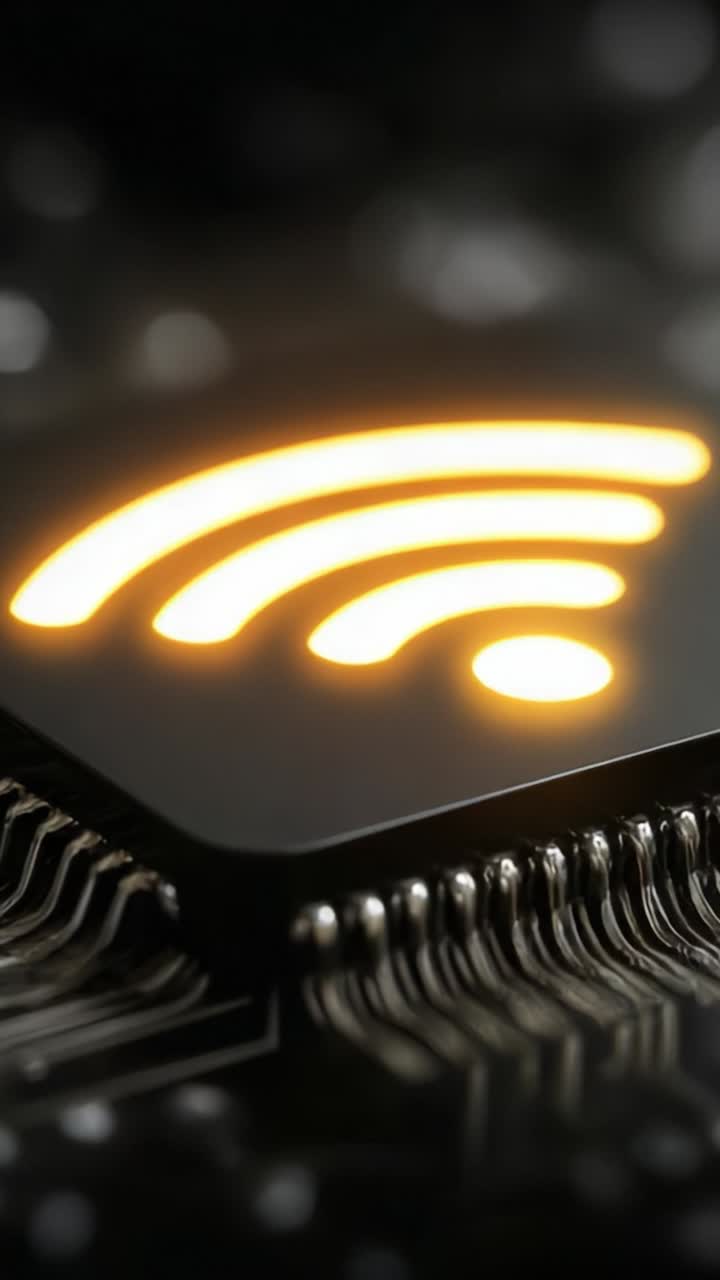 A Close-Up of a Glowing Wi-Fi Signal Icon on Circuit Board Highlights the Fusion of Technology and Connectivity in Modern Devices