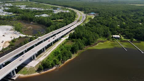 West-Bay-Bridge-With-Surrounding-Vegetation-In-Panama-City-Beach,-Florida