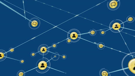 animación del diseño del patrón de forma hexagonal sobre una red de iconos digitales sobre fondo azul