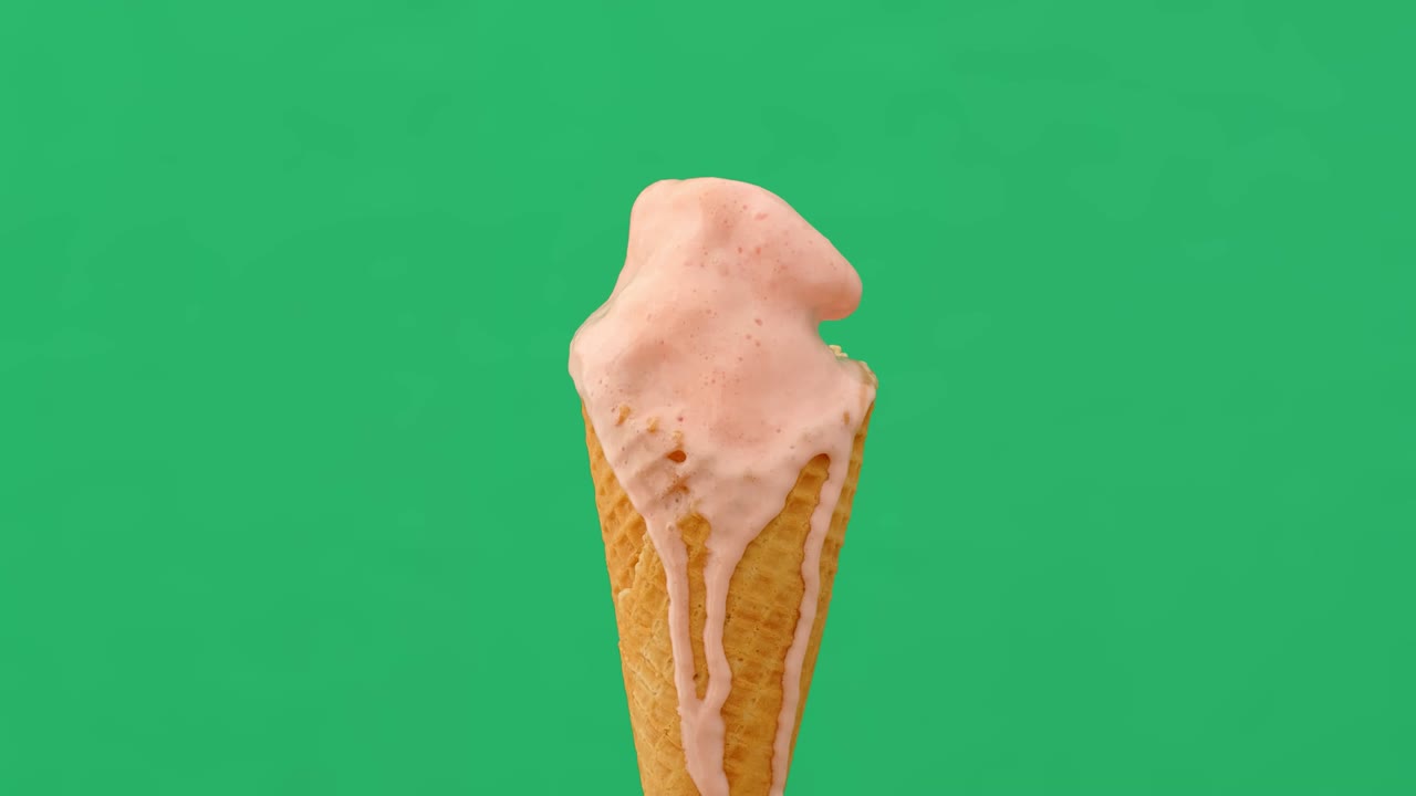 Time lapse di un cono gelato che si scioglie su sfondo verde, 4K