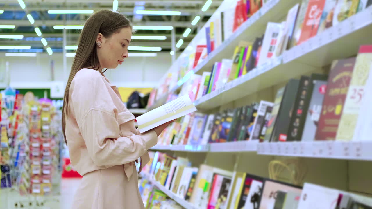 mujer revisando libros en una librería