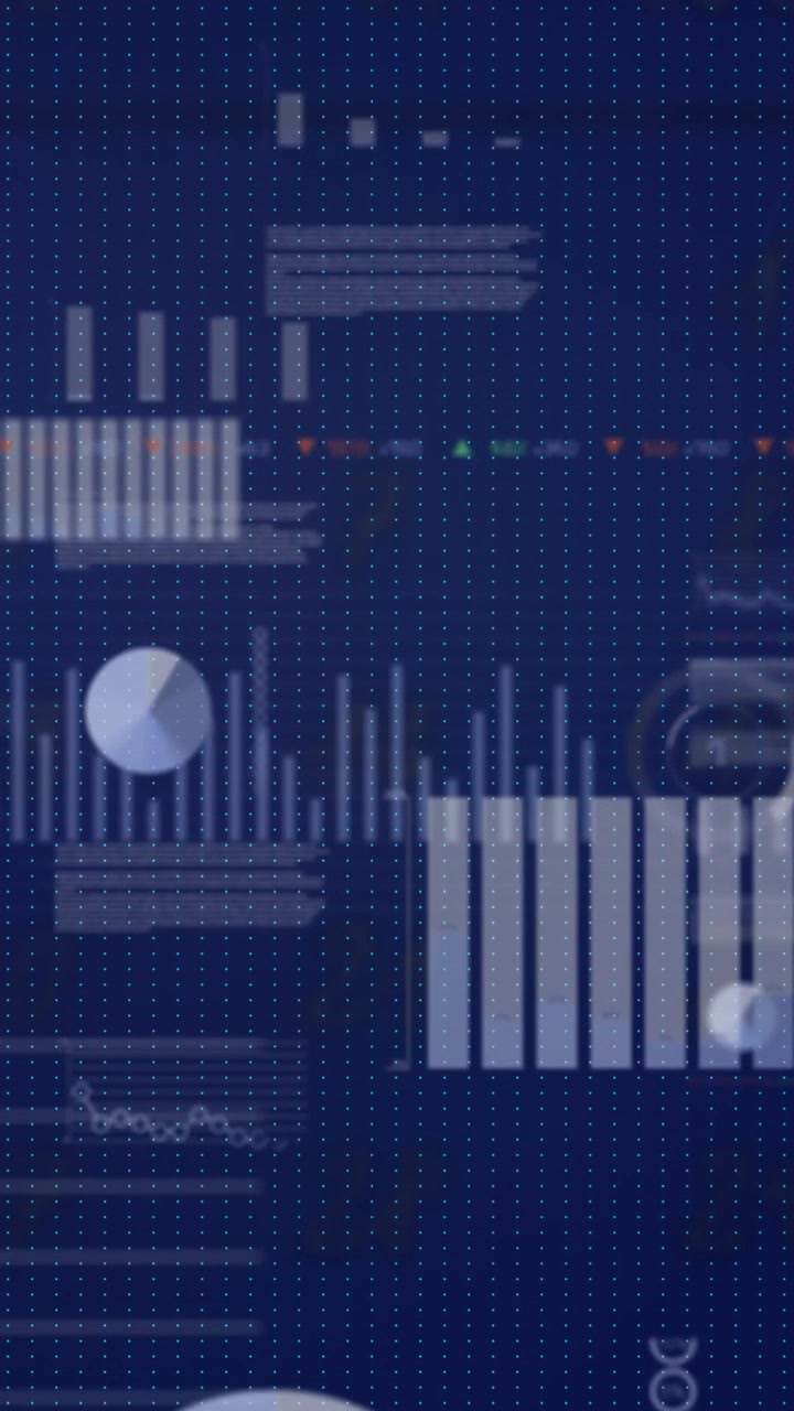 Animation of data processing and stock market over blue background