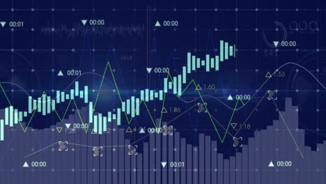 animation of financial data processing and statistics over dark background