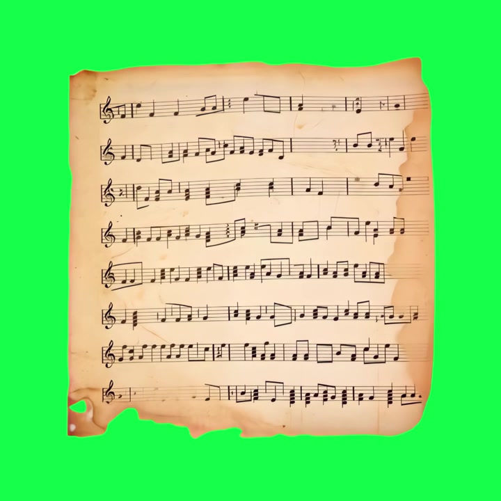 Vintage Sheet Music Paper on Green Screen Background