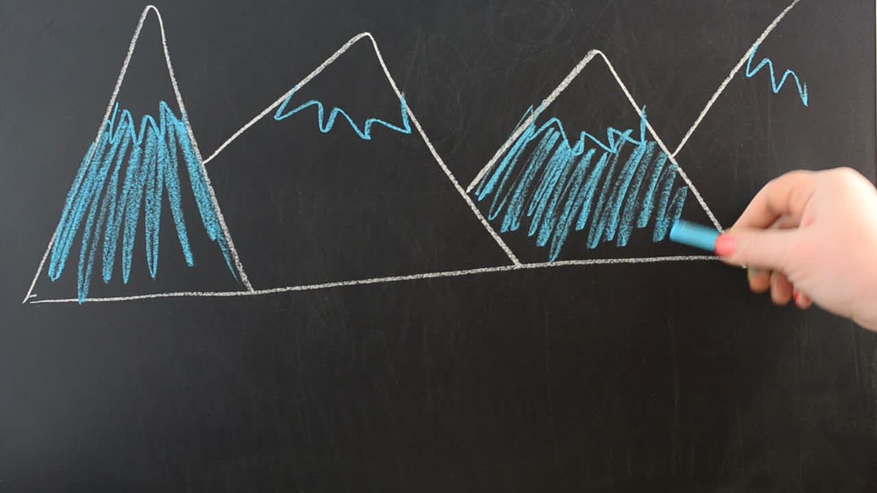 Mountain landscape. We draw chalk on a board