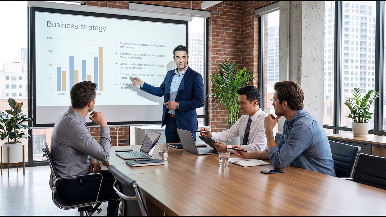 Colleghi che discutono idee e pianificano compiti in un ambiente d'ufficio collaborativo.