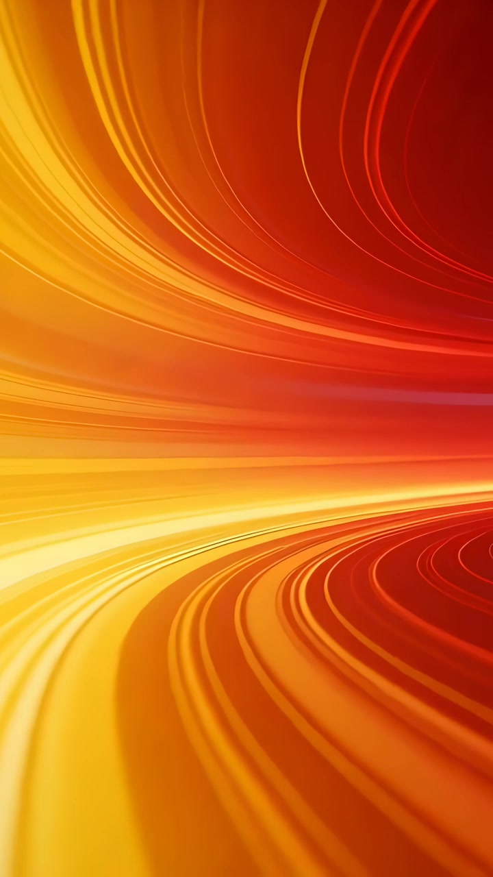 Vertical video: Playback starting, curved light bands flowing on gradient, forming red tunnel right