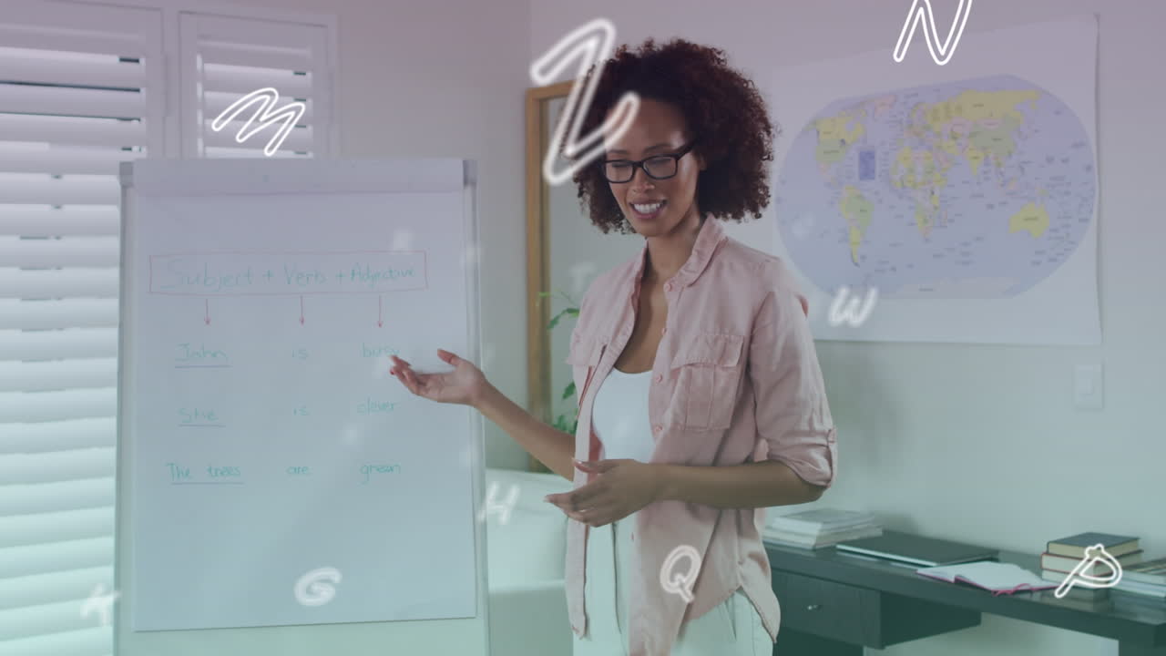 animación de cartas sobre una maestra afroamericana