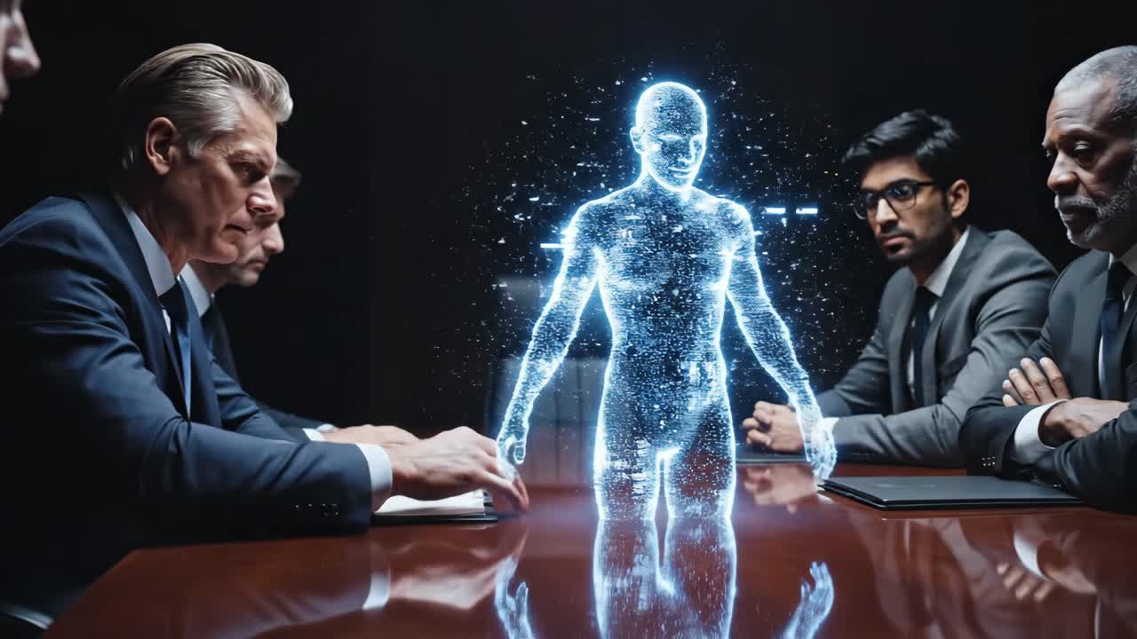 Business Meeting with AI Hologram Presentation