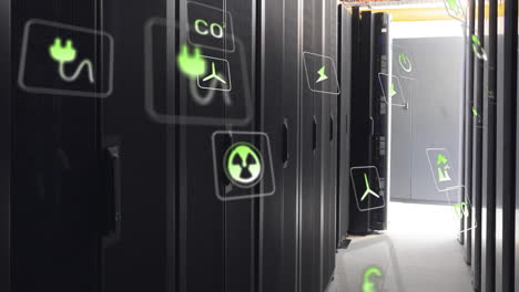 animation of ecology icons over server room