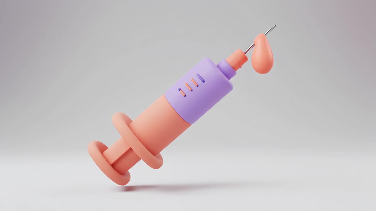 液体が滴り落ちるかわいい3D注射器。