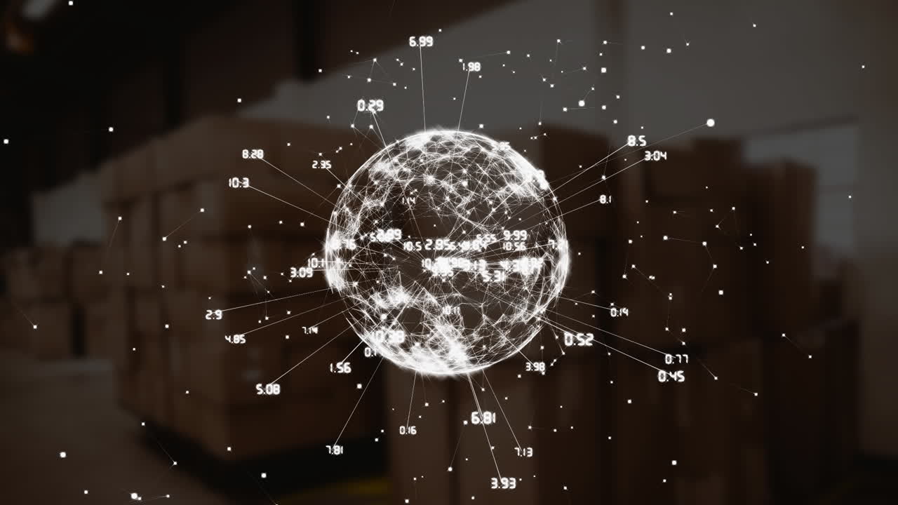 анимация сети соединений с глобусом и картонными коробками