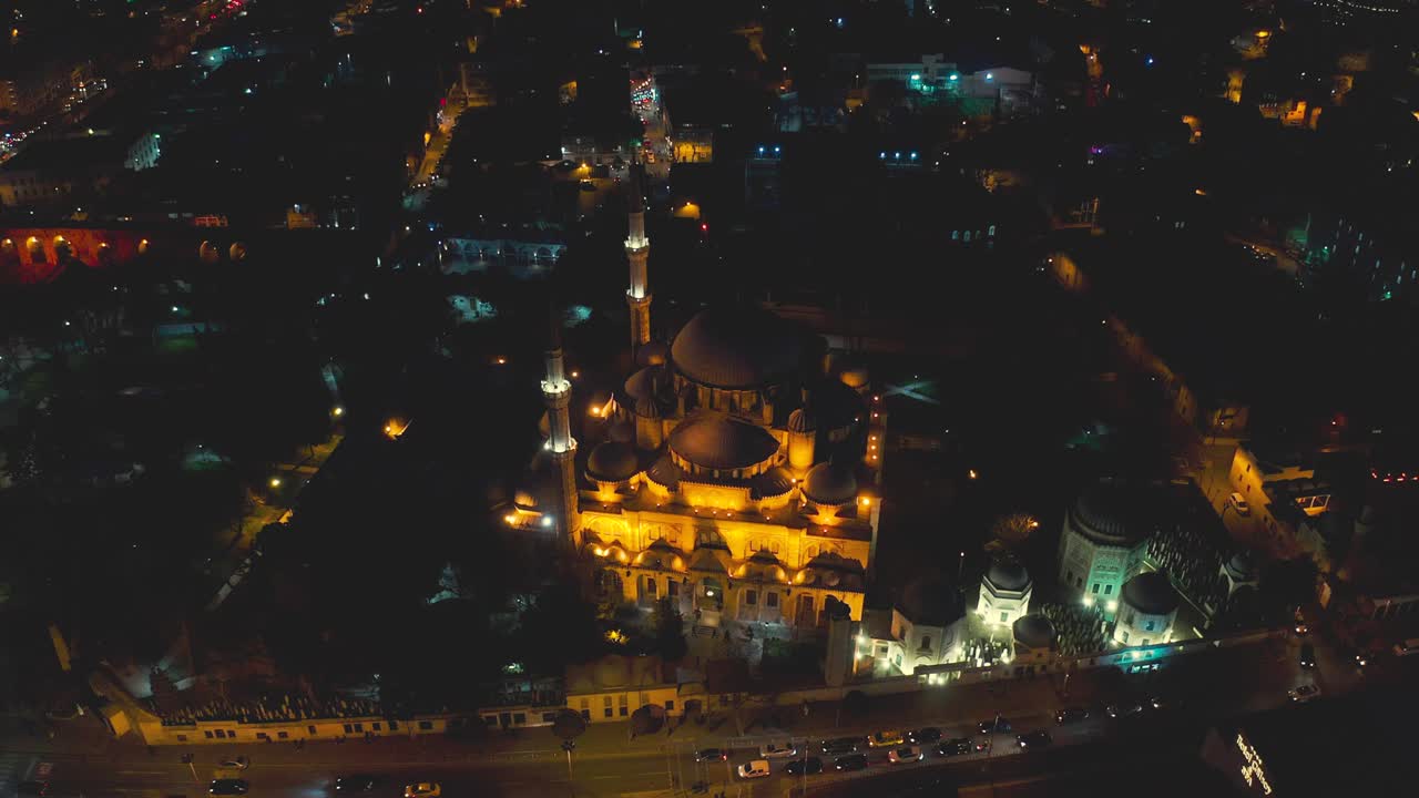 이스탄불의 파란 모스크, 저녁 초의 터키 뷰, 항공 뷰 4k