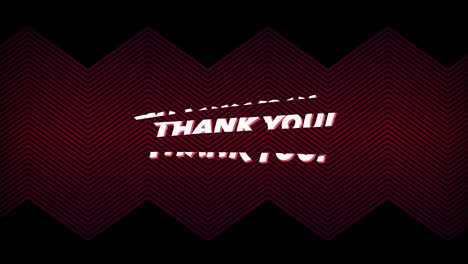 animación del texto, gracias, en blanco, división, sobre líneas en zigzag rojas en negro