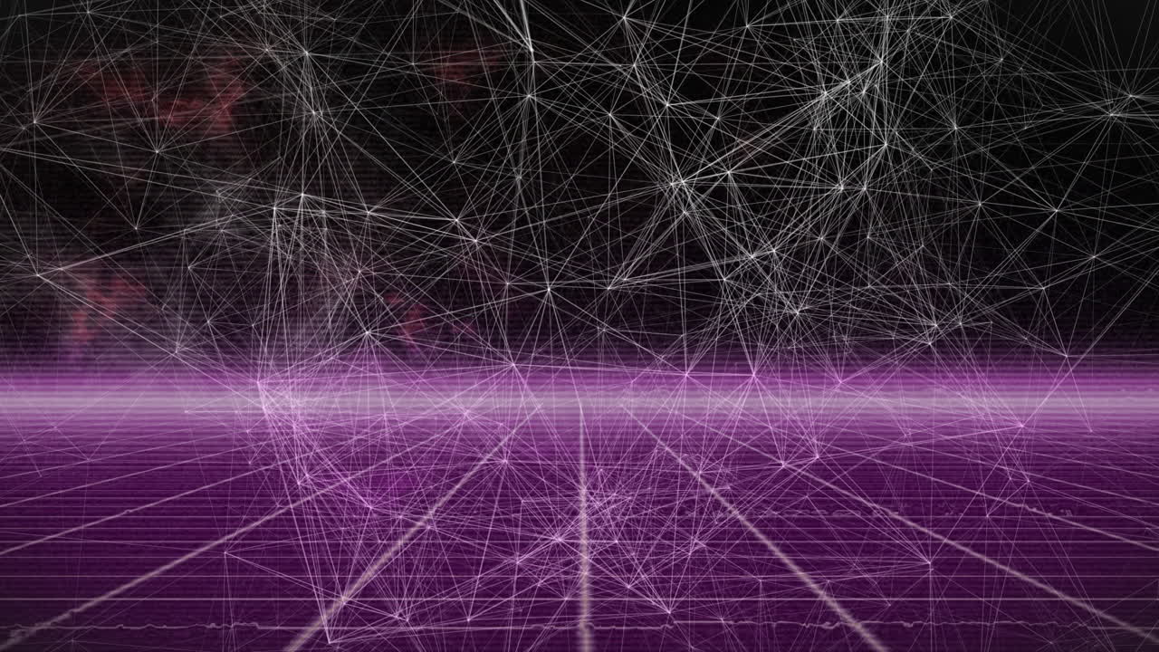 Animation of moving shapes over neon lines