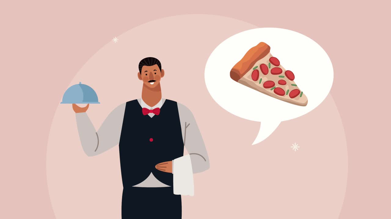 male waiter service worker animation