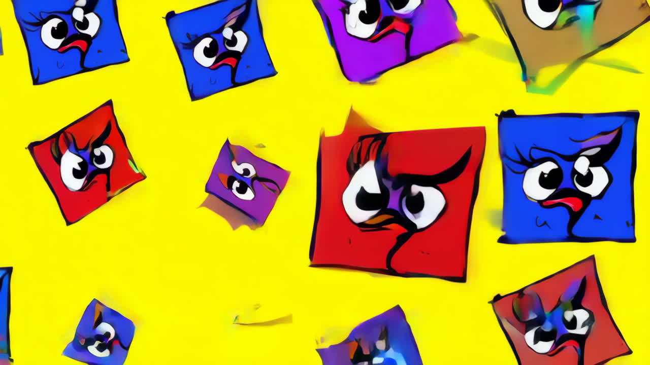 Colorful Abstract Cartoon Faces with Expressive Emotions