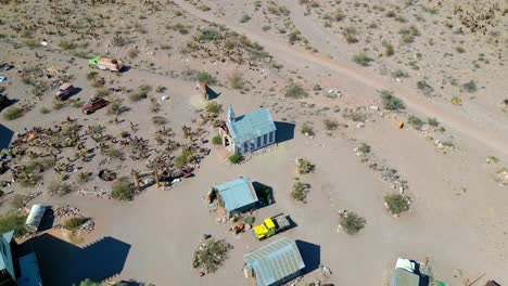 abandoned church of the nelson ghost town at nevada in usa - aerial shot