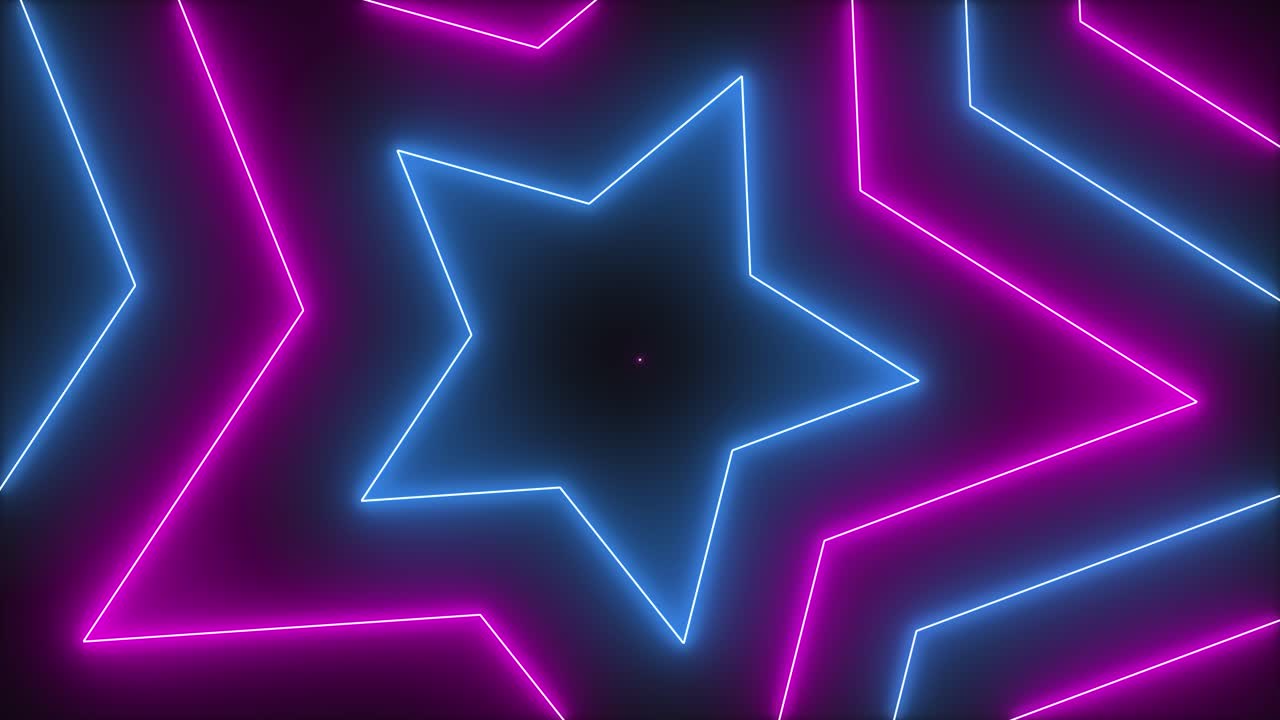 Neonglødende retrostjerner abstrakt geometrisk baggrundstunnelløkke 4K-video.