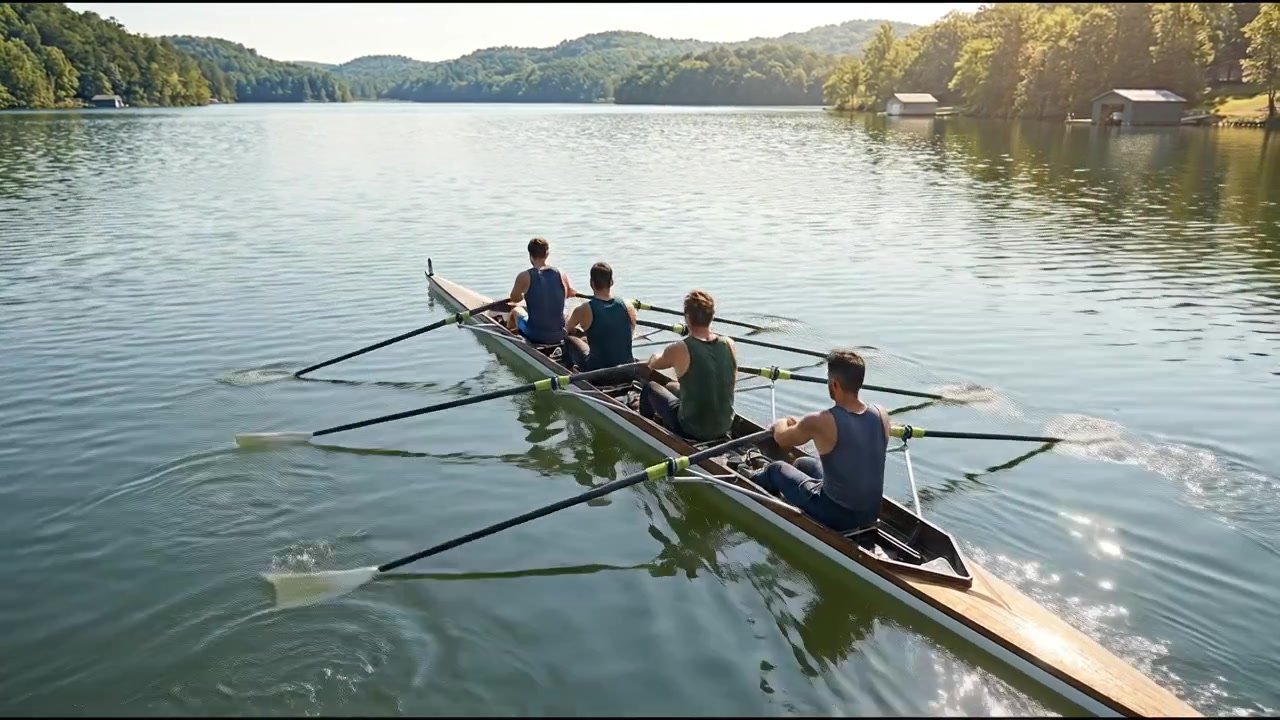People Participating in Outdoor Water Sports Activity on Lake and Natural Landscape