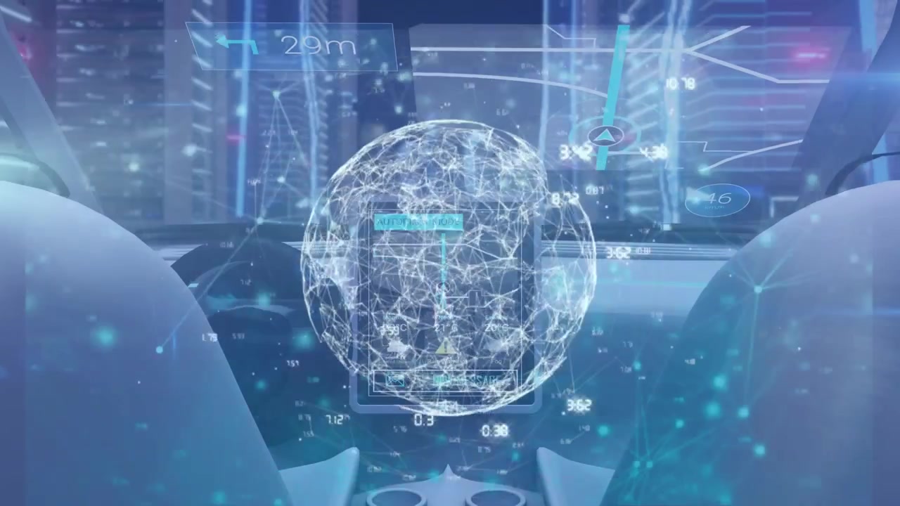 Futuristic Autonomous Car Interior with Digital Data Overlay