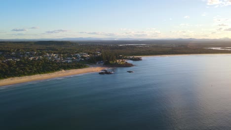 panorama of seascape and beach during sunset at south west rocks in nsw, australia