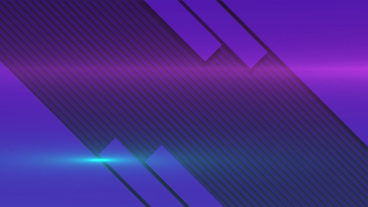 Animation of pink and blue light beams over lines and abstract purple diagonal block background