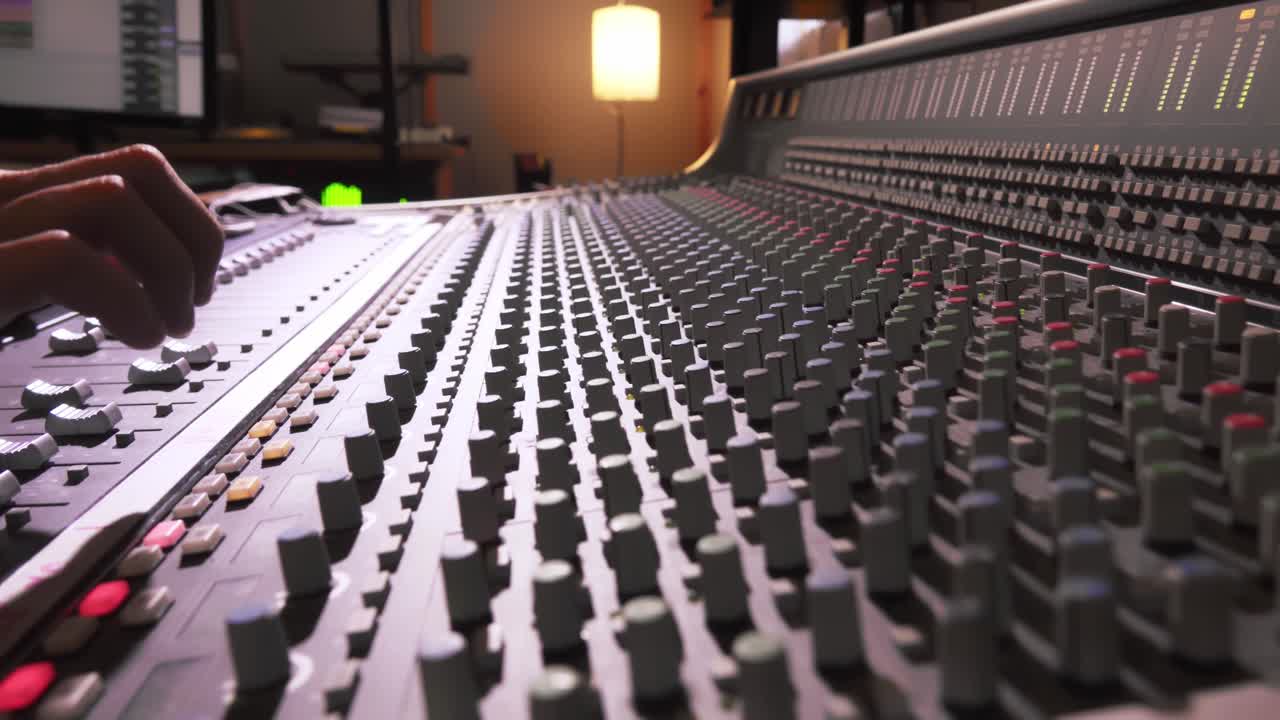 primer plano de la consola mezcladora de sonido profesional