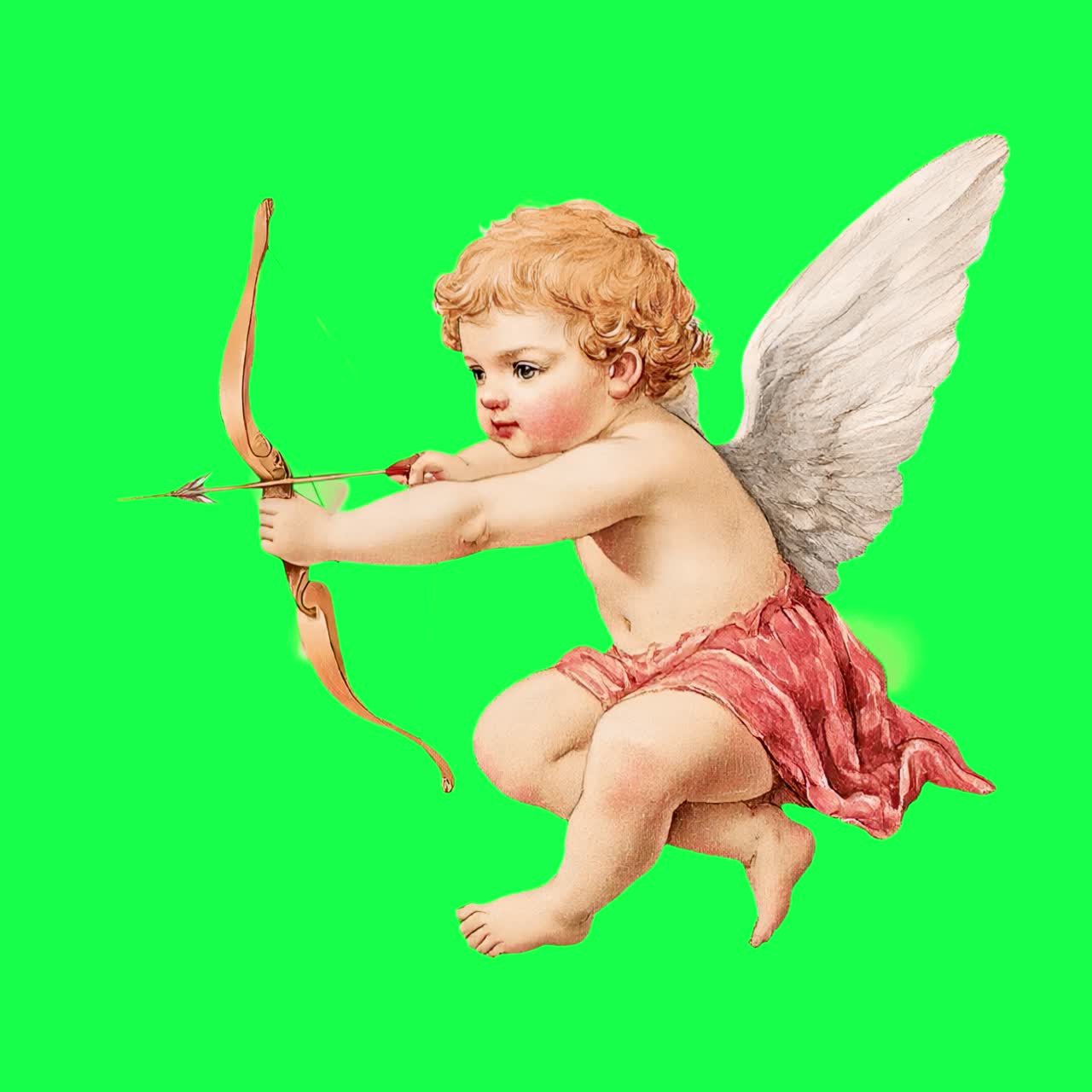 Cherubic archer with wings animation, transparent 4K video, green screen