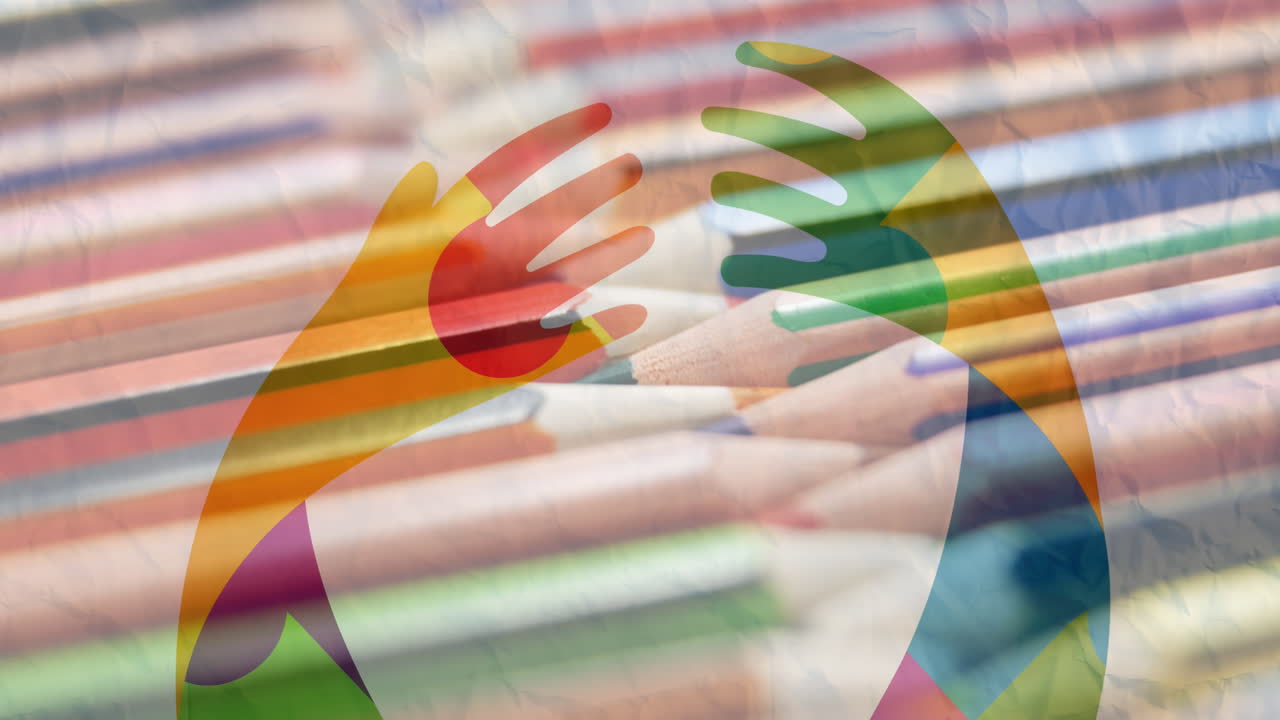 컬러 연필 위에 퍼즐로 형성된 리본의 애니메이션