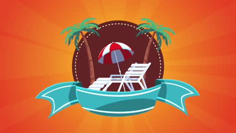 summer time animation with beach chair and umbrella