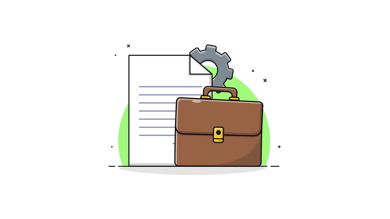 Animated Business Document with Briefcase and Rotating Gear