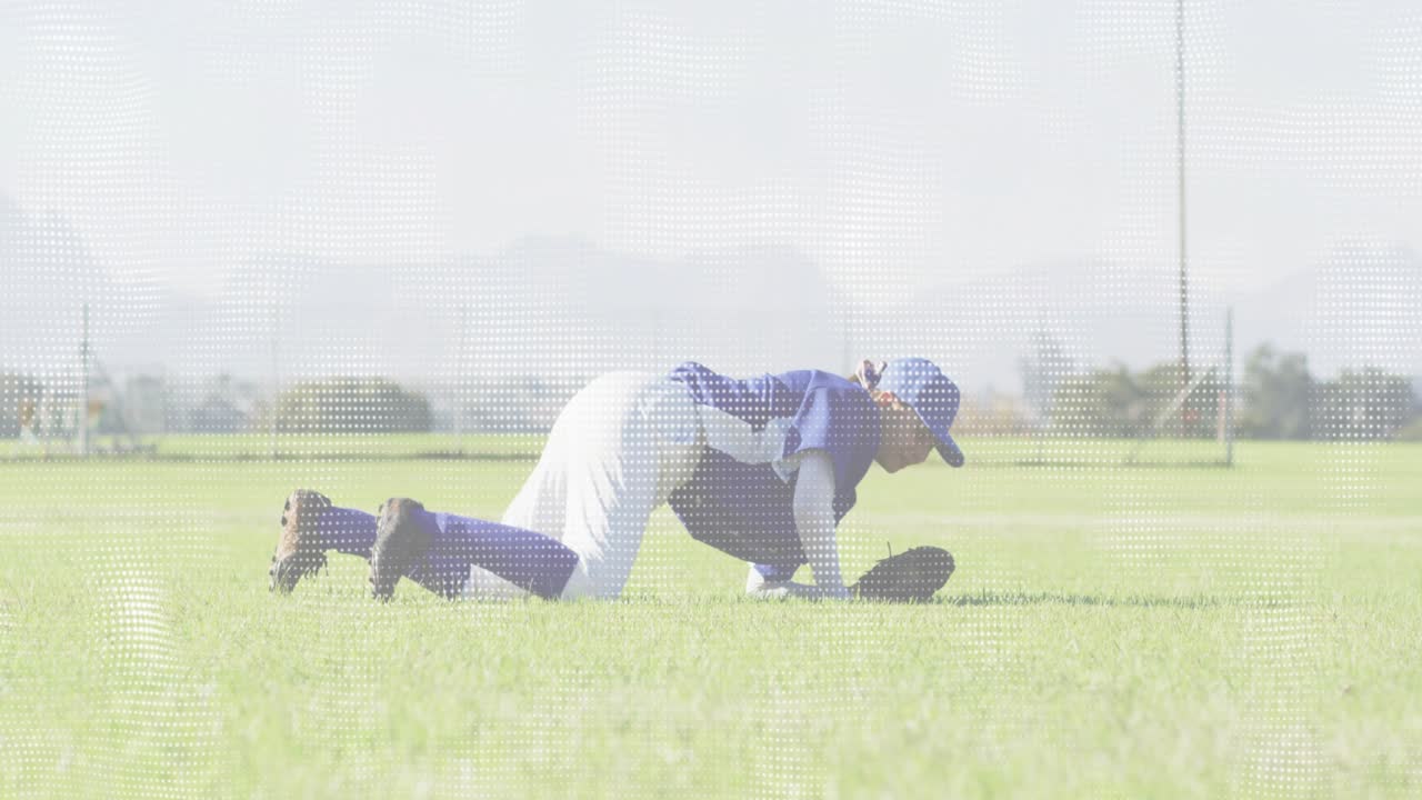 Female fielder shuffling anticipating baseball and diving catching with glove recovering into crawl