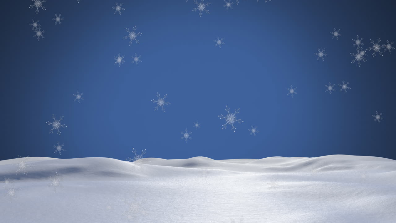 눈과 파란색 배경 위에 떨어지는 눈송이의 애니메이션