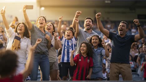 celebrating joy and camaraderie: a family cheering together at a sporting event, capturing moments of excitement and team spirit in a thrilling atmosphere of competition
