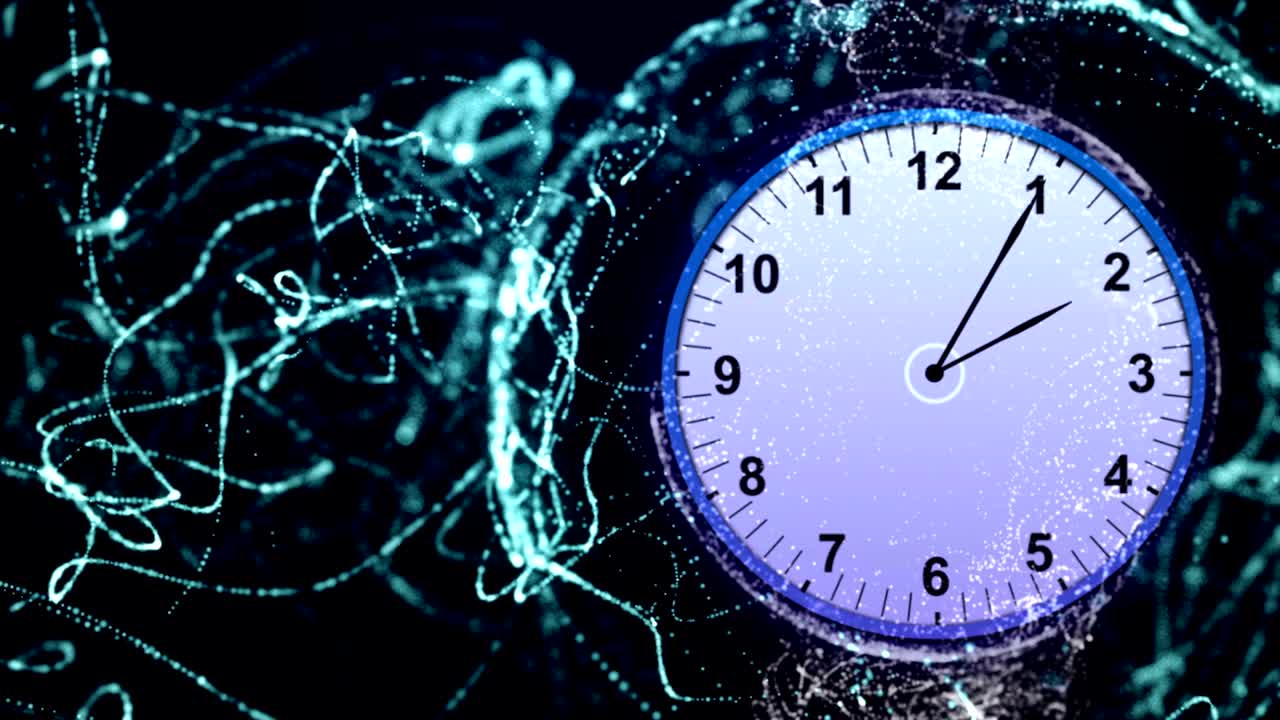 часы в частицах кольца анимация, рендеринг, фон