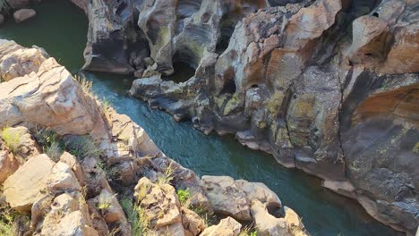 aerial-top-own-of-bourke's-luck-potholes-blyde-river-canyon-in-Graskop,-Mpumalanga-South-Africa