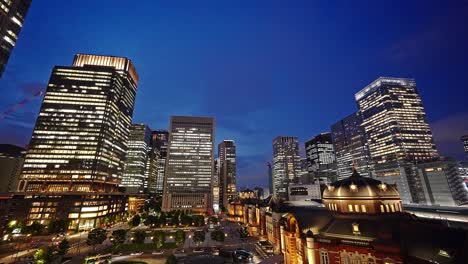 Tokio-Noche-Luz-Estación-De-Tokio-Marunouchi-Distrito-Comercial-Rascacielos