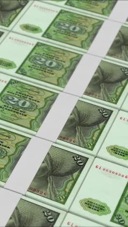 vertical video of 20 deutsche mark germany banknotes printing by a money press