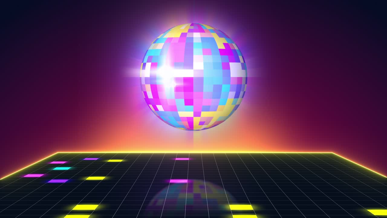 fondo de movimiento de bucle de bola de discoteca giratoria brillante. animación para videoclips de música, eventos, fiestas de discotecas, clubes nocturnos. visualización musical del sonido pulsante del ritmo, música electrónica de baile hip-hop