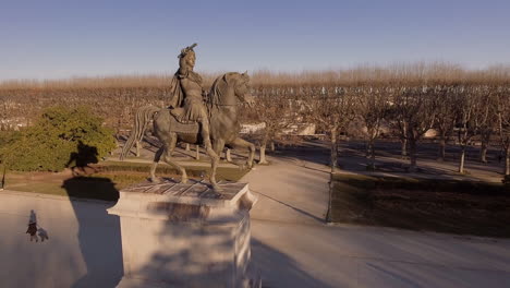 equestrian statue of louis xiv in montpellier promenade du peyrou aerial drone