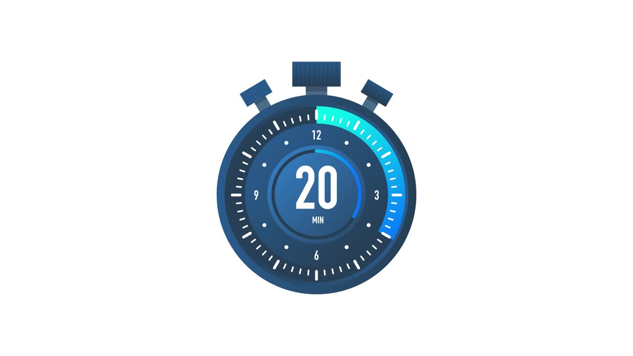 The 20 minutes timer. Stopwatch icon in flat style.Motion graphics.