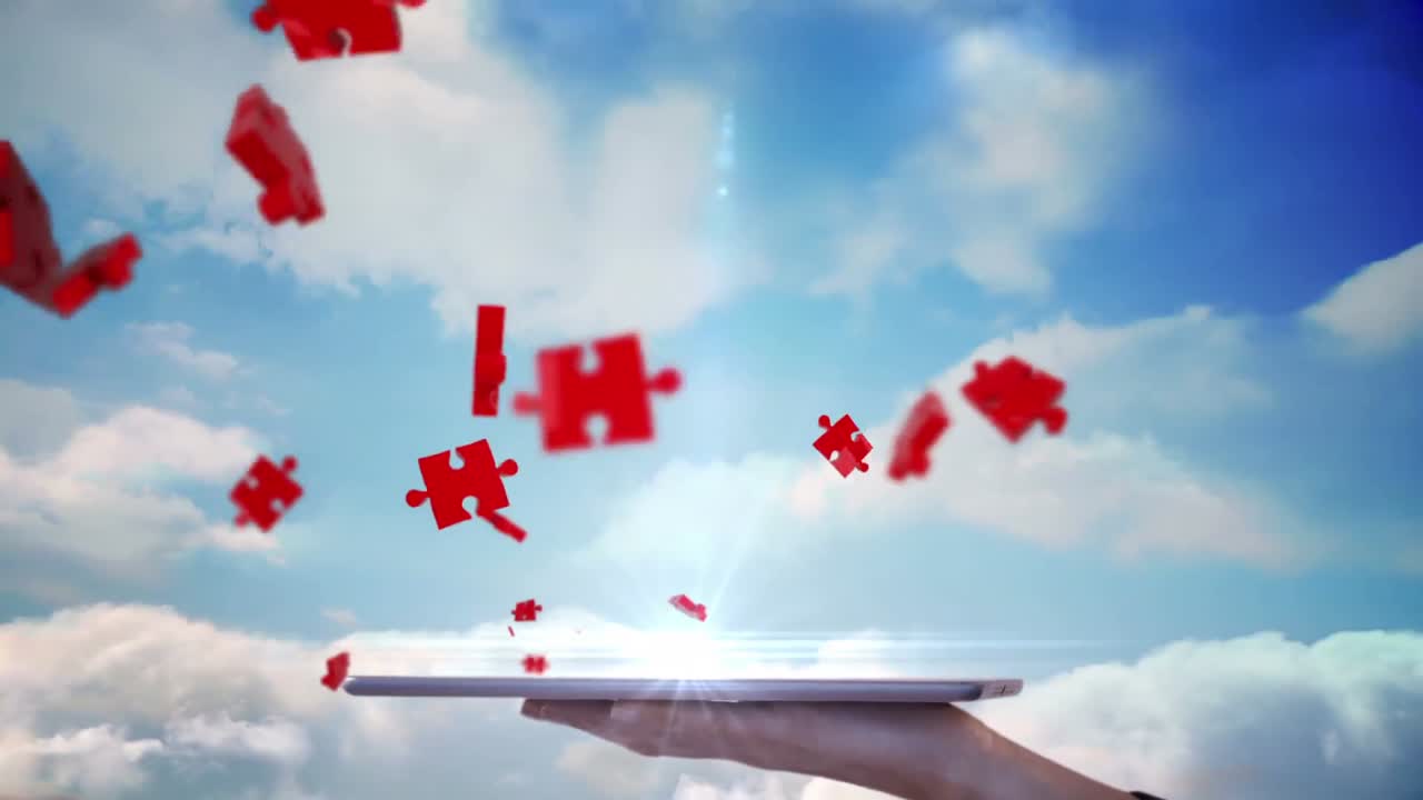 태블릿을 사용하여 홀로그램을 보는 사업가