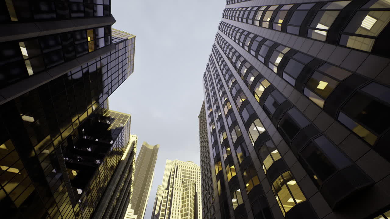 Urban architecture towering above in an enchanting metropolis at dusk