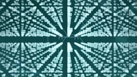 Geometric shapes forming radial pattern, digital data processing animation