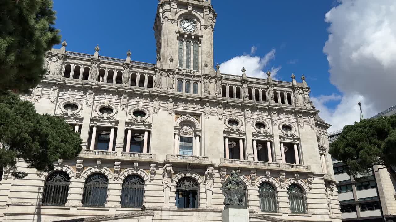 Porto City Hall stands tall in Praça General Humberto Delgado, showcasing grand architecture, historic charm, and a central clock tower