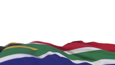 south africa fabric flag waving on the wind loop. south african embroidery stitched cloth banner swaying on the breeze. half-filled white background. place for text. 20 seconds loop.