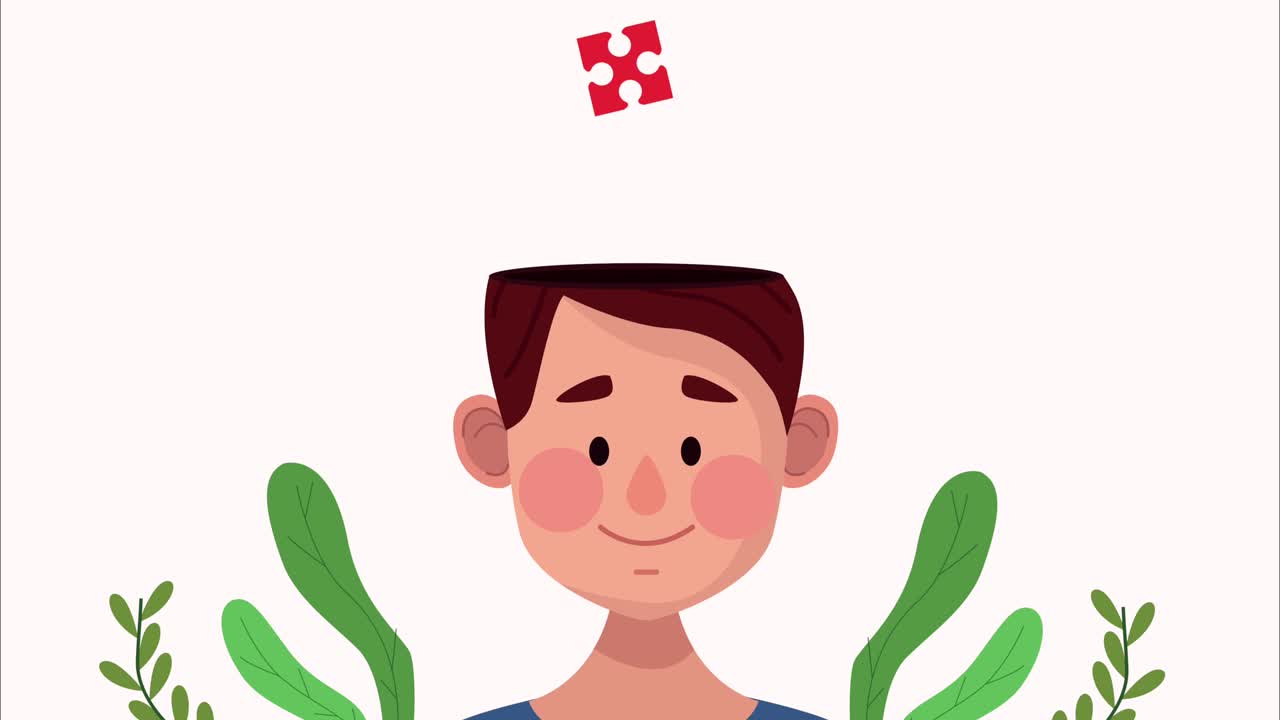 animación de salud mental con un joven y piezas de rompecabezas