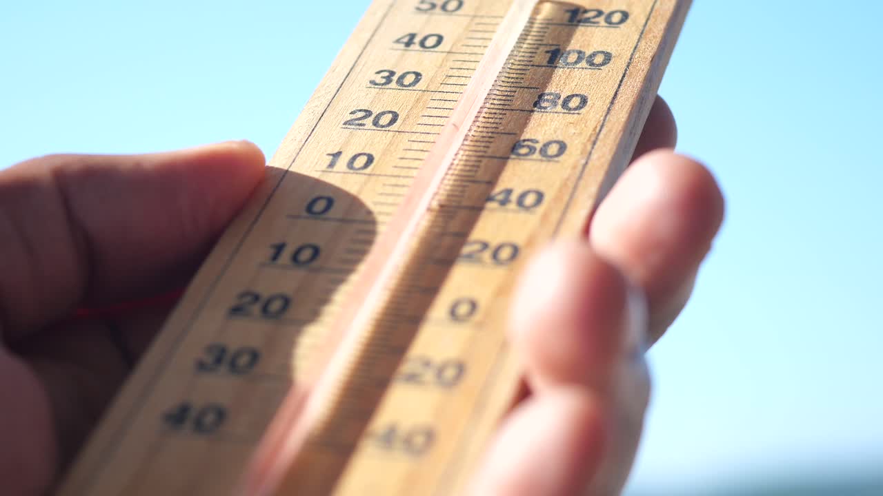 persona que sostiene un termómetro de madera