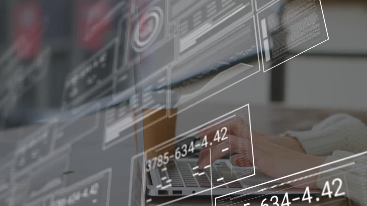 animación del procesamiento de datos con las manos utilizando una computadora portátil